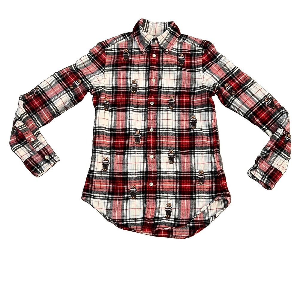 Polo Ralph Lauren Women's Button Down Flannel Shirt XS Polar Bear Embroidered